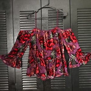 Cold-Shoulder Purple Floral Top